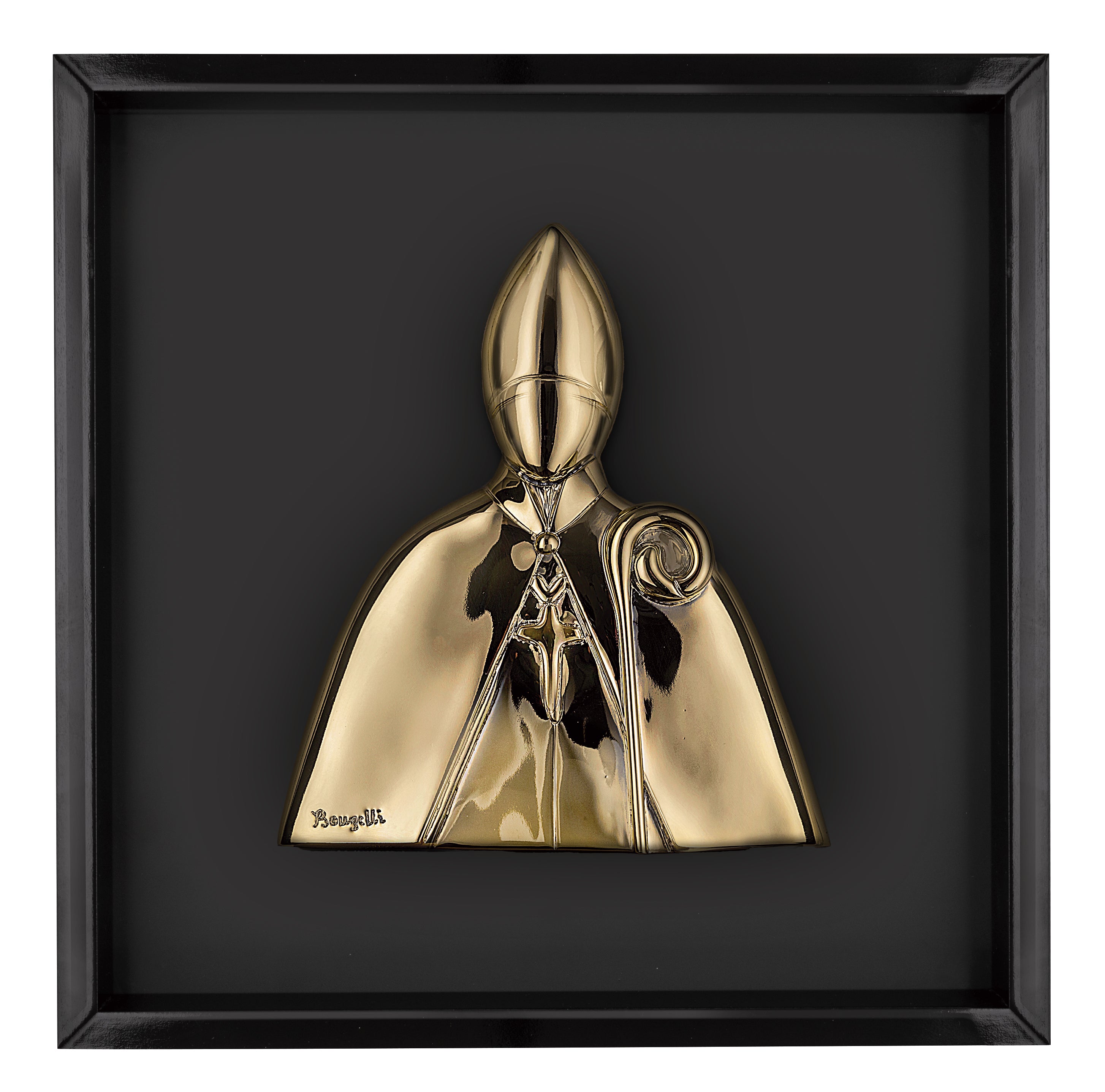 Quadretto Nero con San Gennaro Oro 17.5x17.5 cm -Bongelli Preziosi
