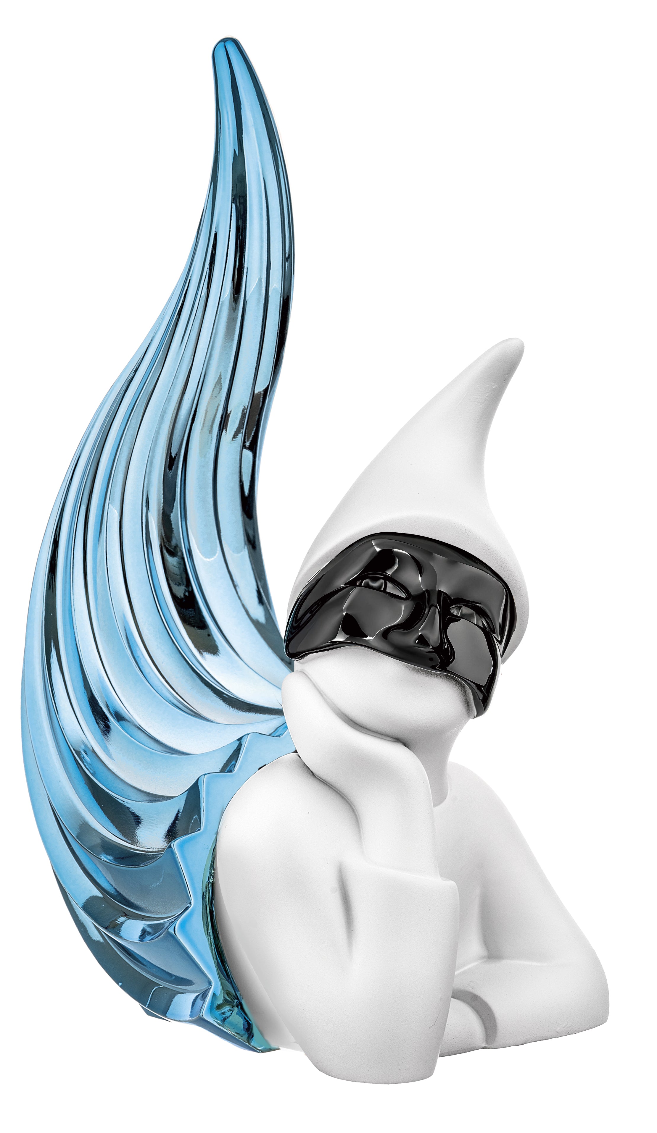 Corno con Pulcinella in Marmorino Blu 14 h cm - Bongelli Preziosi