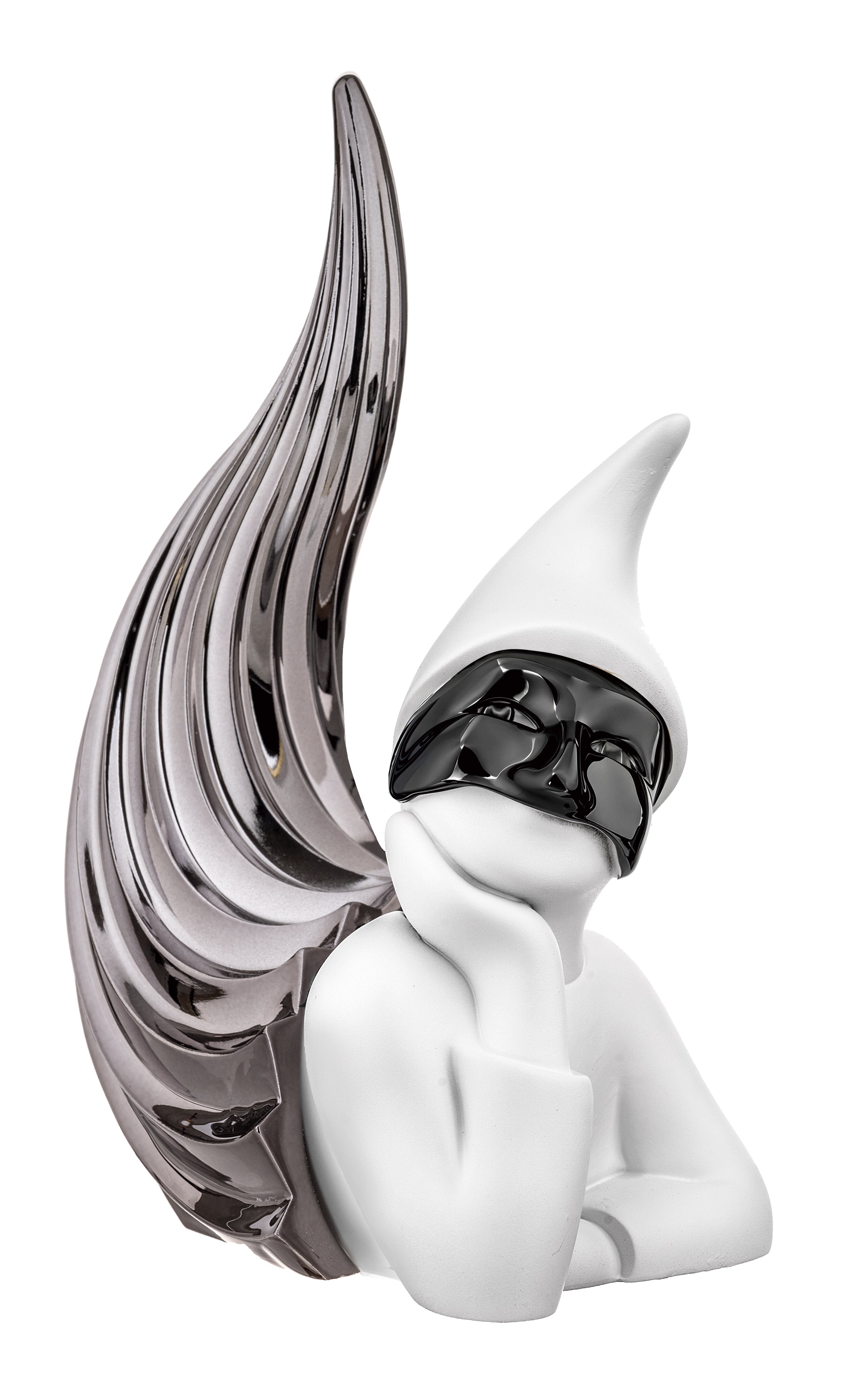 Corno con Pulcinella in Marmorino Canna di Fucile 14 h cm - Bongelli Preziosi