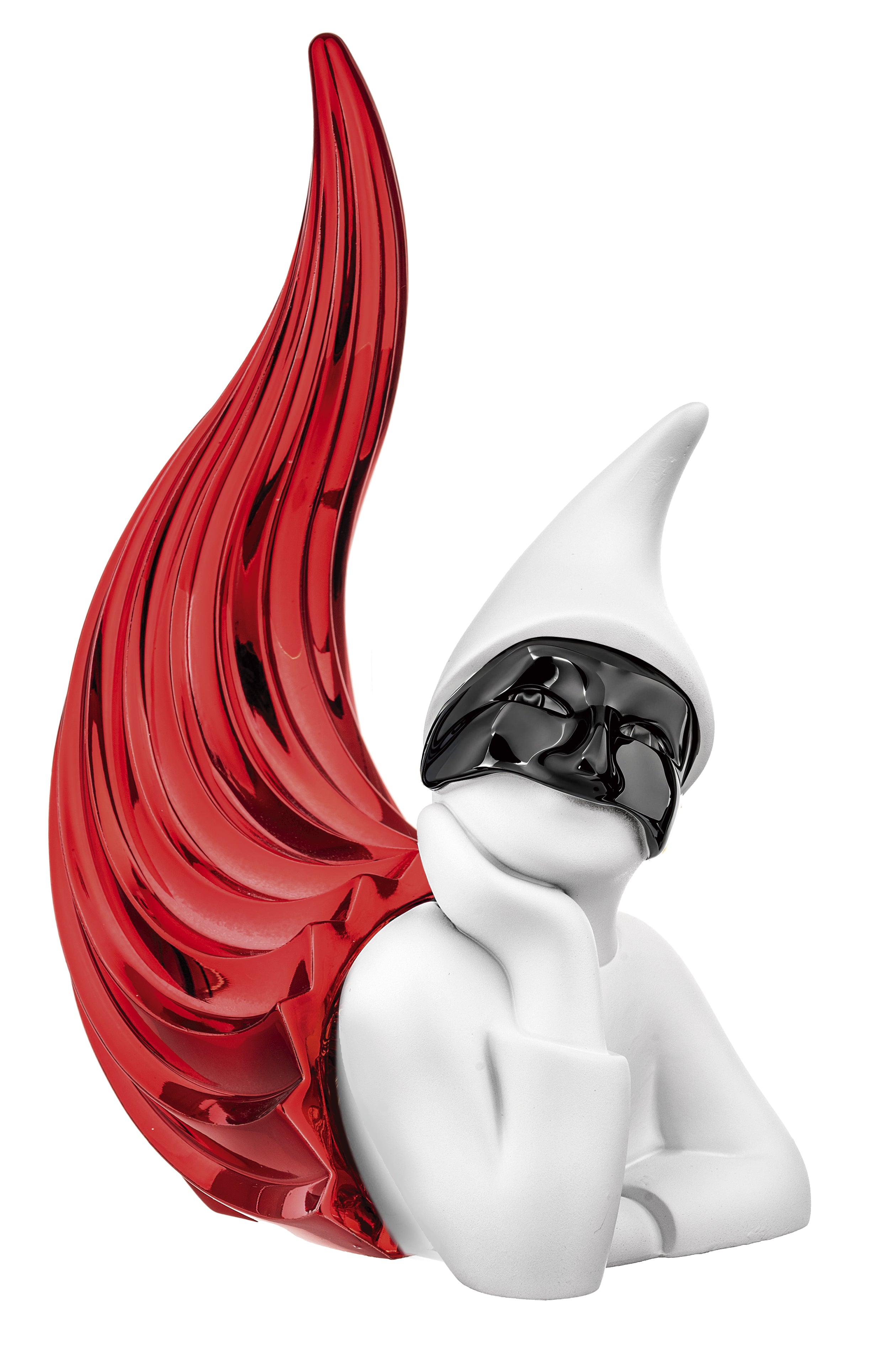 Corno con Pulcinella in Marmorino Rosso 23 h cm - Bongelli Preziosi