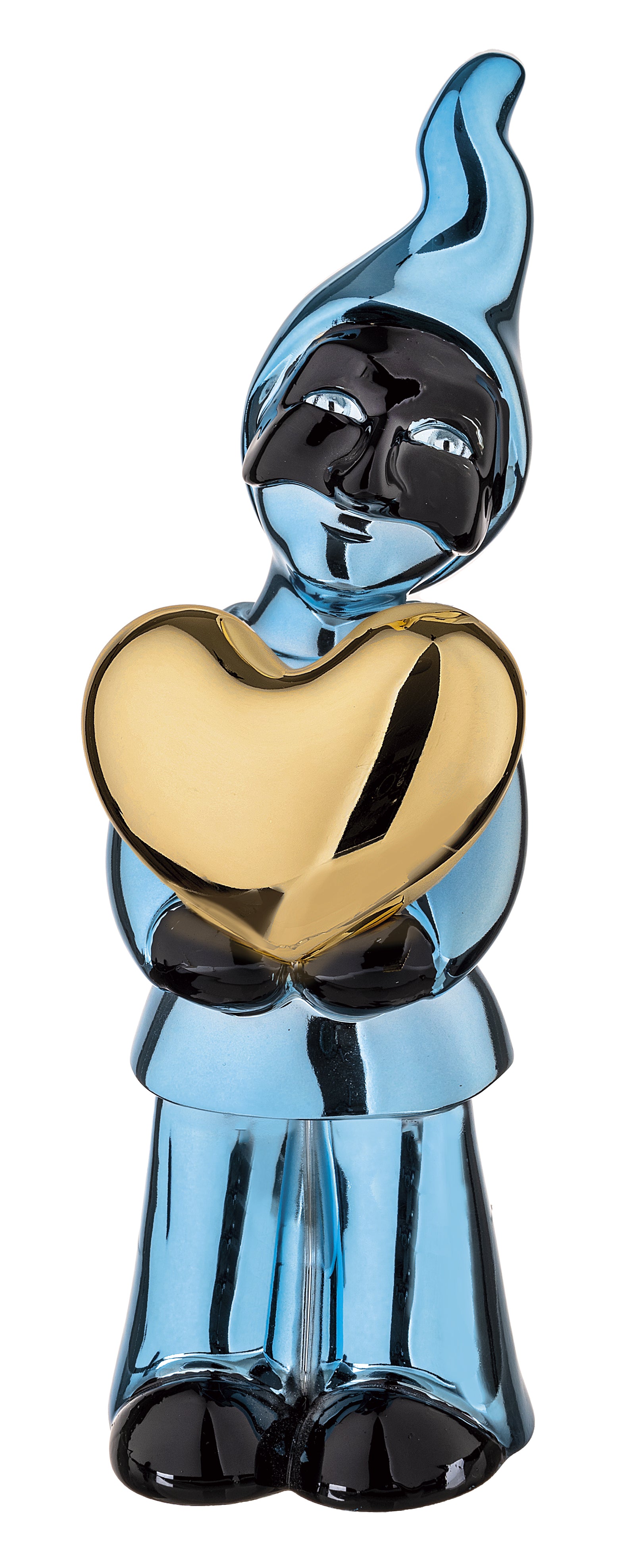 Statuetta Pulcinella in Marmorino Blu con Dettagli Oro 15 h cm - Bongelli Preziosi