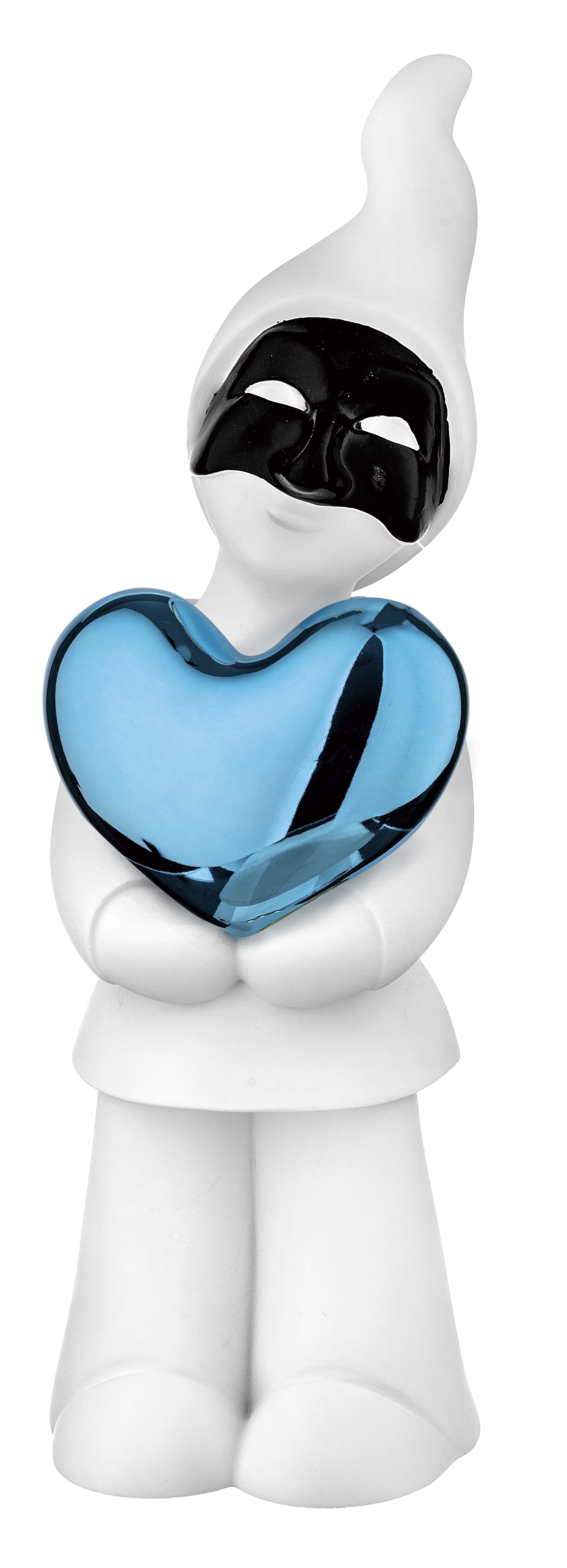 Pulcinella in Marmorino con Cuore Blu 15 h cm - Bongelli Preziosi