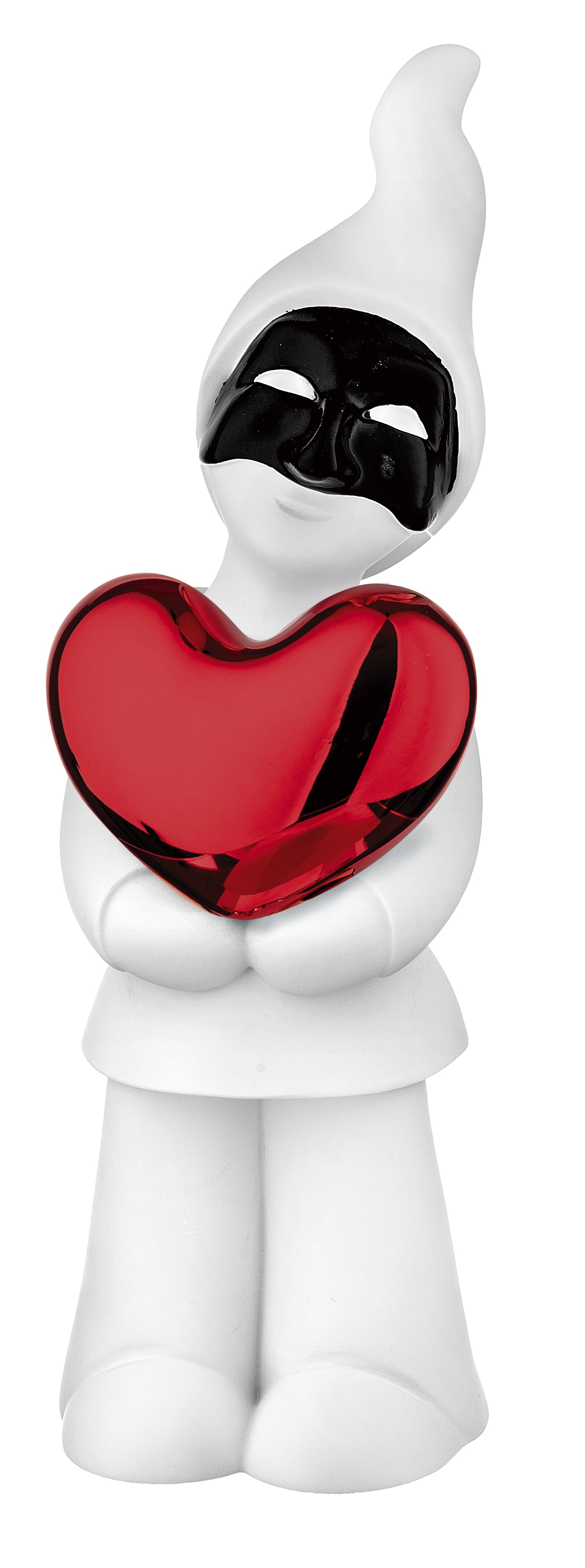 Pulcinella in Marmorino con Cuore Rosso 15 h cm - Bongelli Preziosi