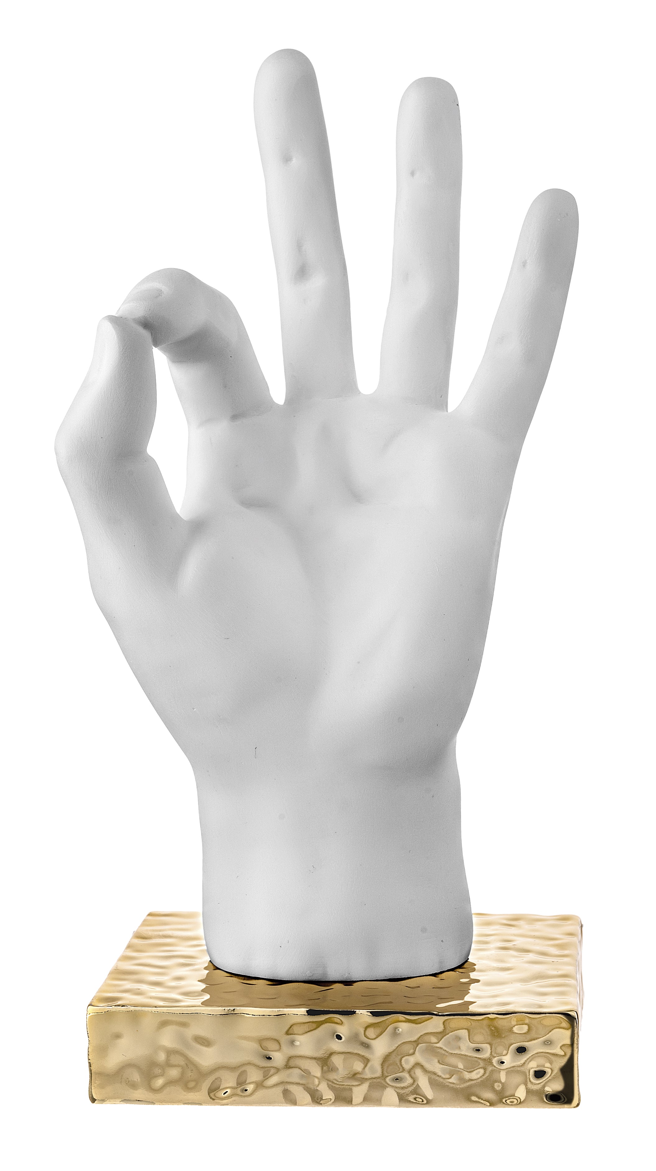 Statuetta Mano OK in Marmorino Bianco con Base Oro 12 h cm - Bongelli Preziosi