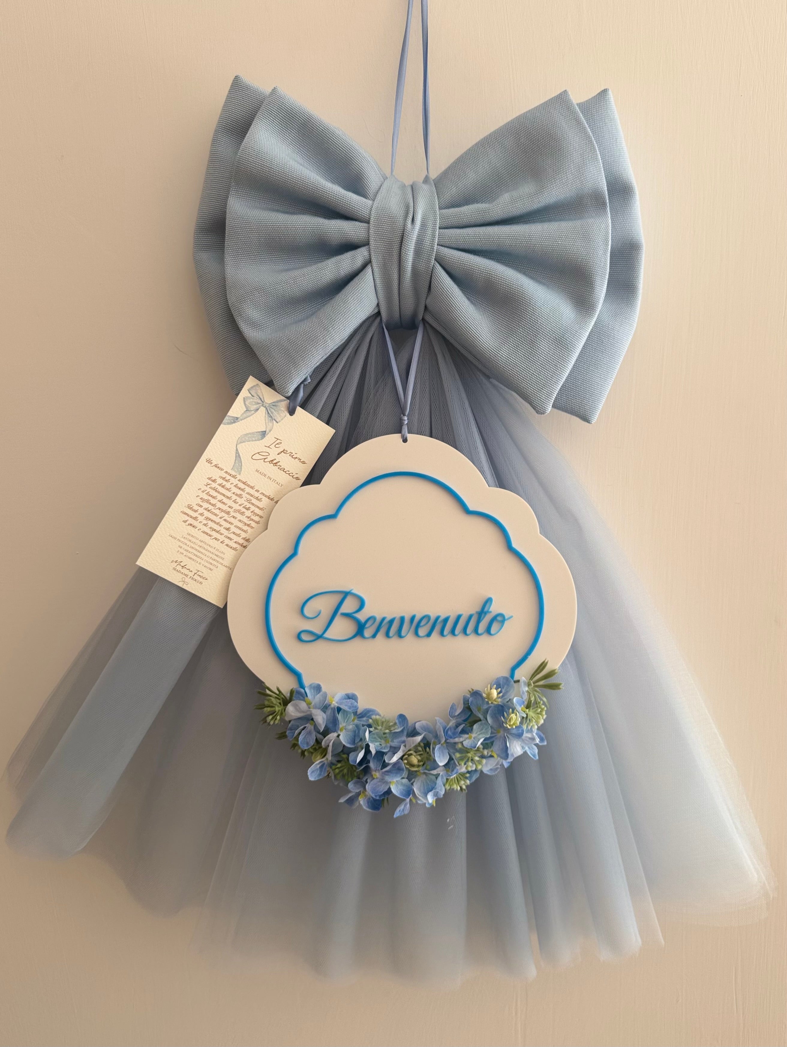 Fiocco Nascita in Tulle Artigianale 50 h cm- Madame Fioccò