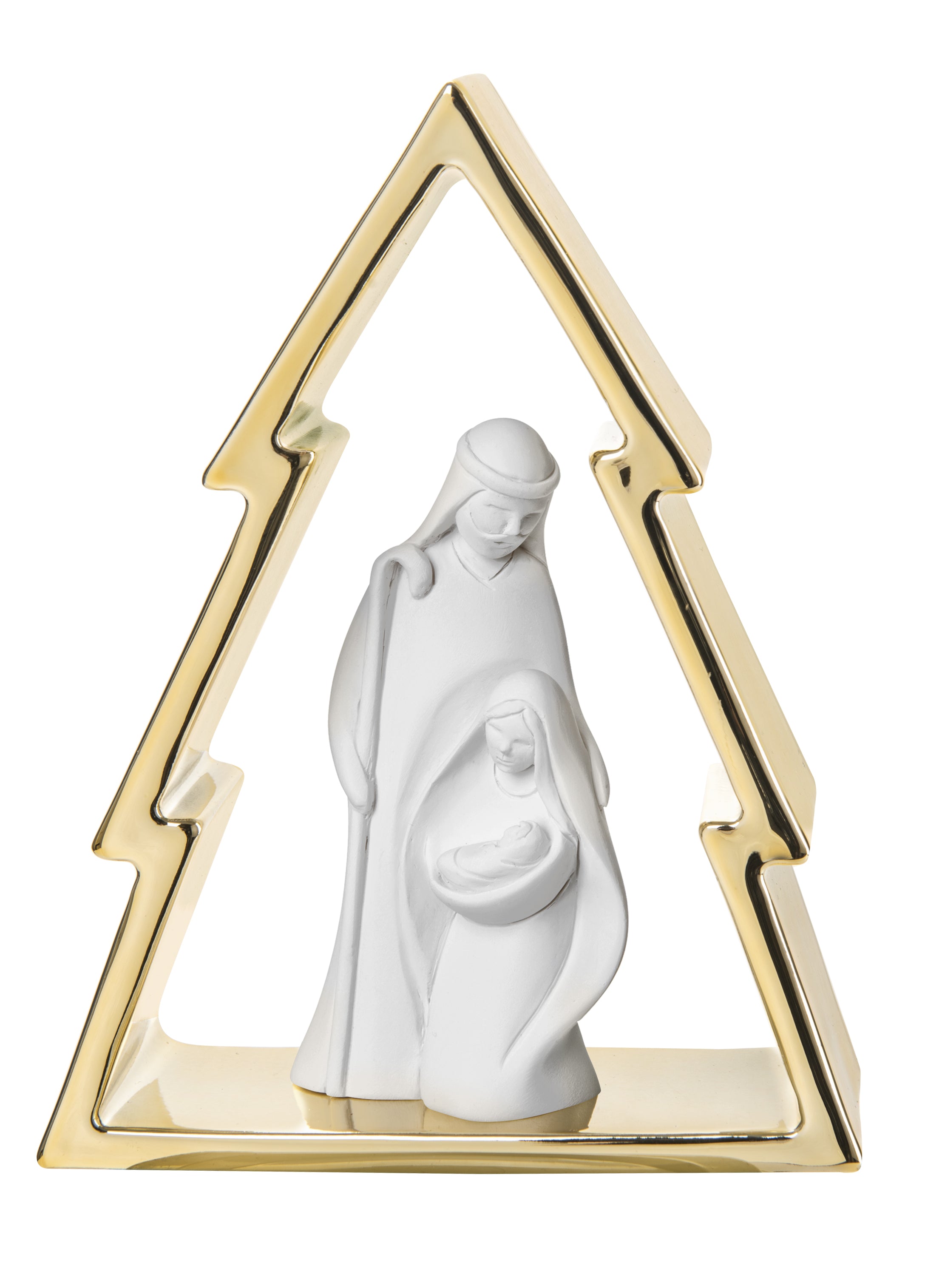 Natività in Marmorino Bianco con Dettagli in Oro 16 h cm - Bongelli Preziosi
