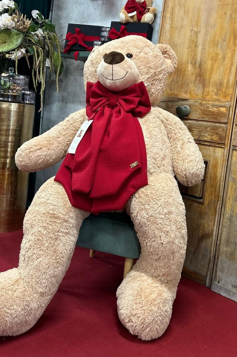 Orso Gigante Natalizio 180 cm con Fiocco in Velluto Rosso - Madame Fioccò