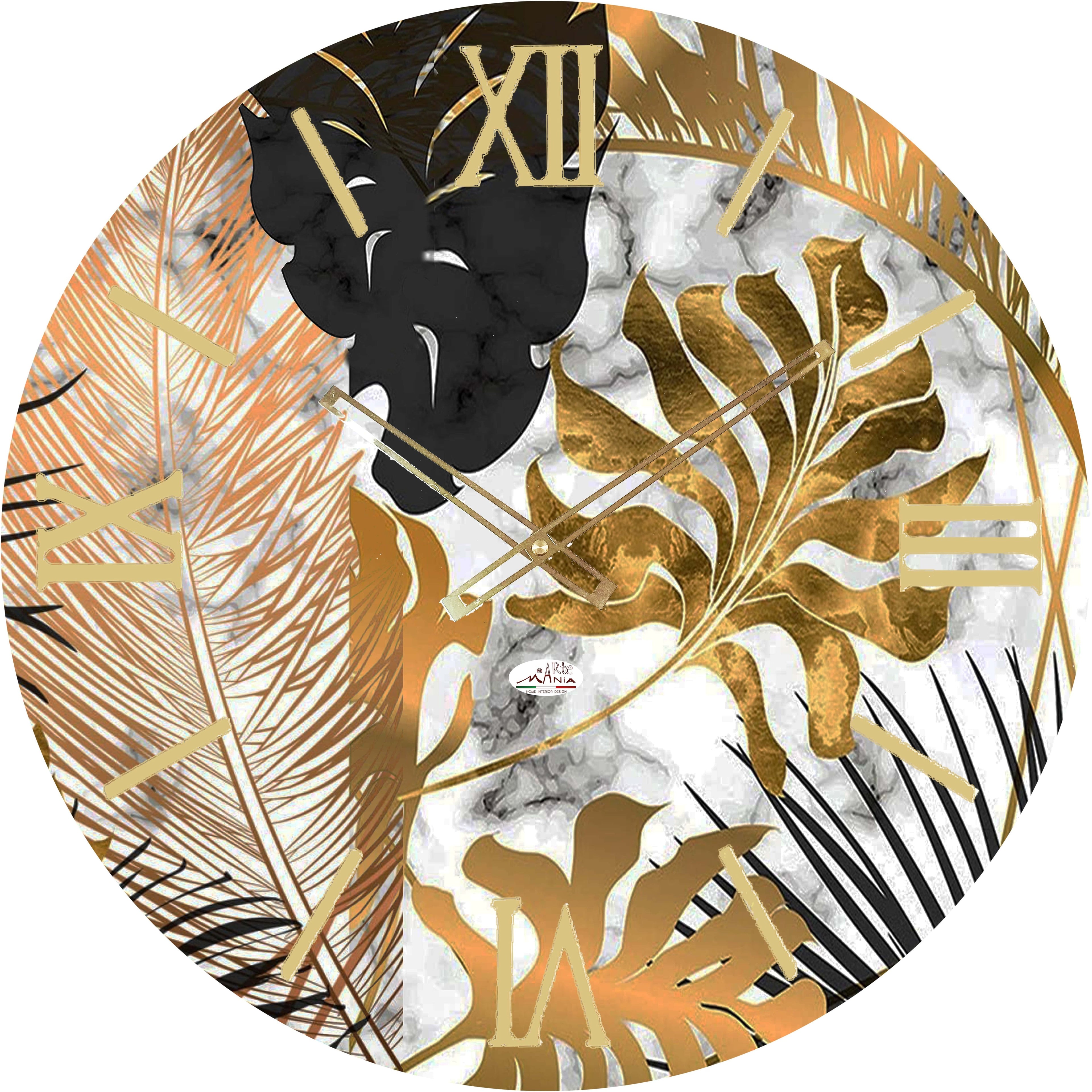 Orologio da Parete con Decoro a Foglie Oro 60x60 cm