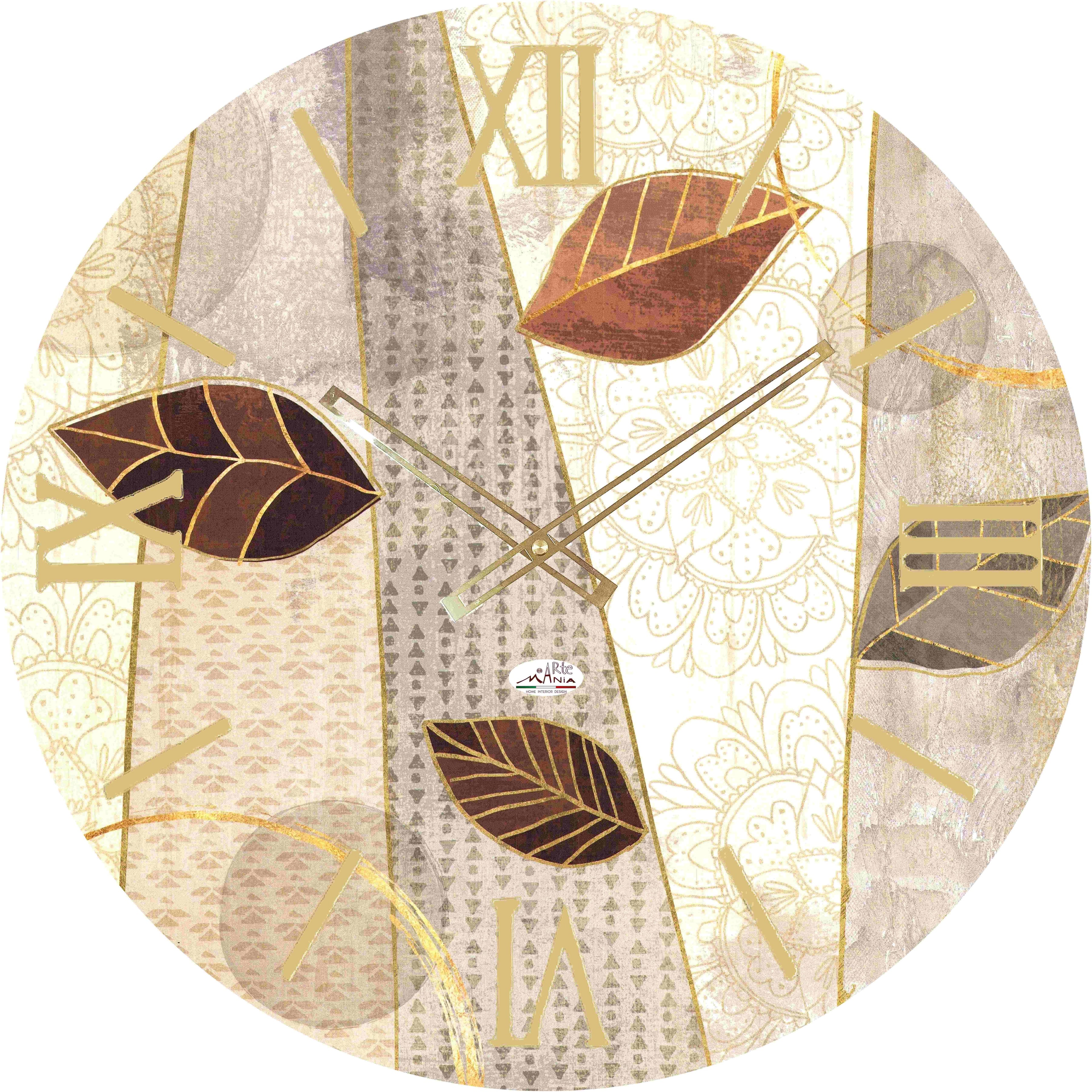 Orologio da Parete con Decoro a Foglie Tortora 60x60 cm