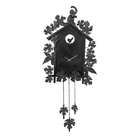 Orologio da Parete a Forma di Casetta con Foglie Pendenti e Simpatica Scimmietta