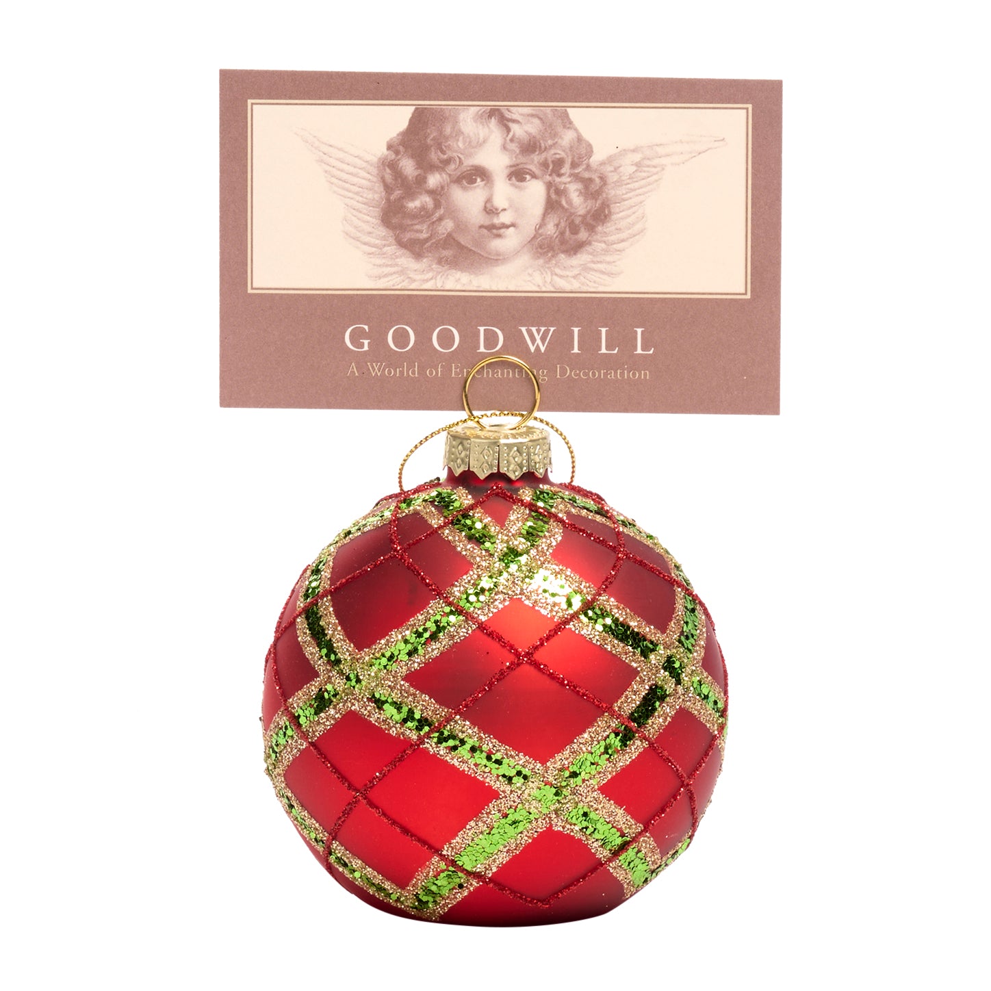 Sfera in Vetro Rosso con Decori Tartan 8 cm - Goodwill