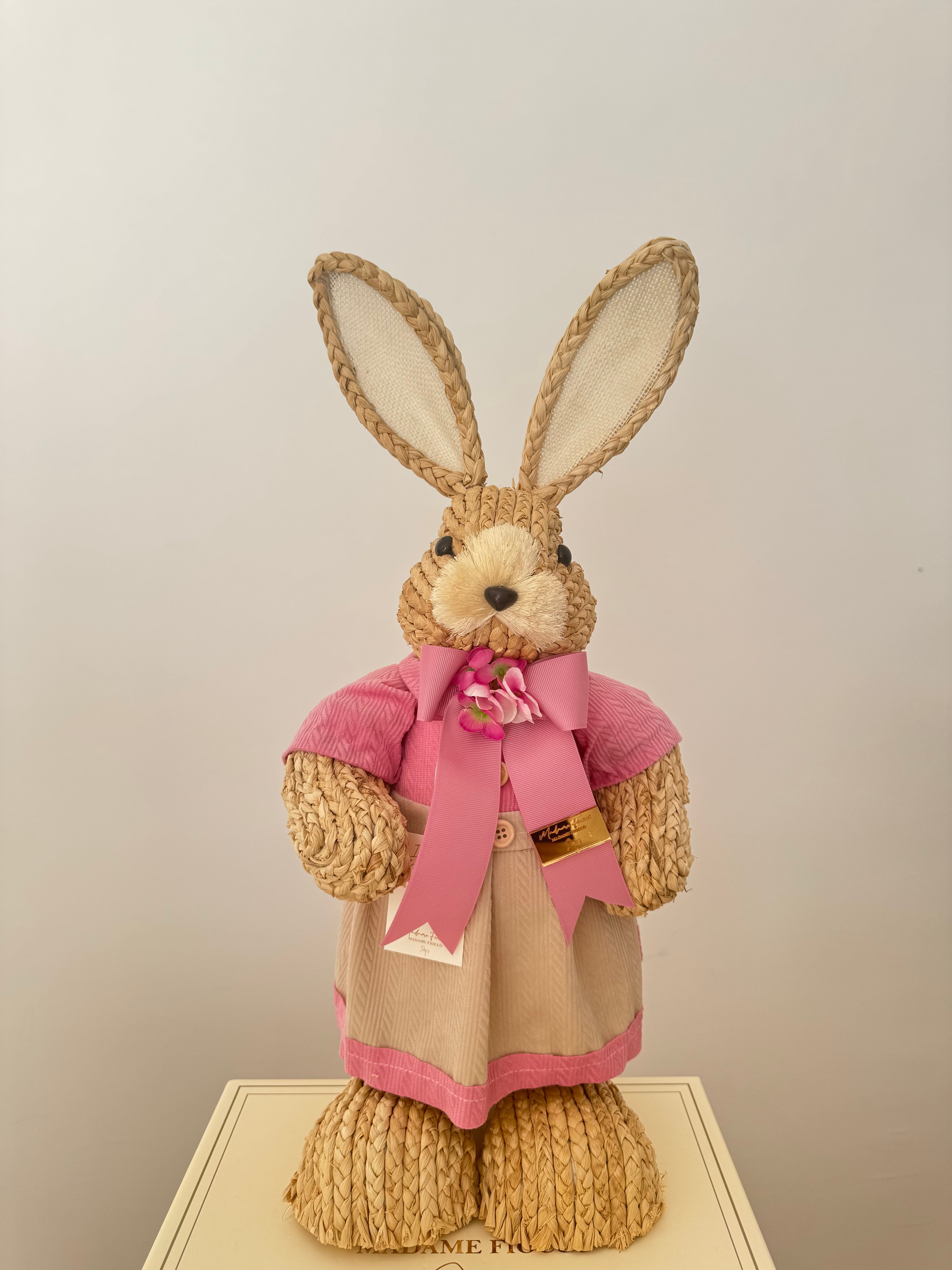 Coniglietta Artigianale in Paglia Intrecciata 38 h cm-Madame Fioccò