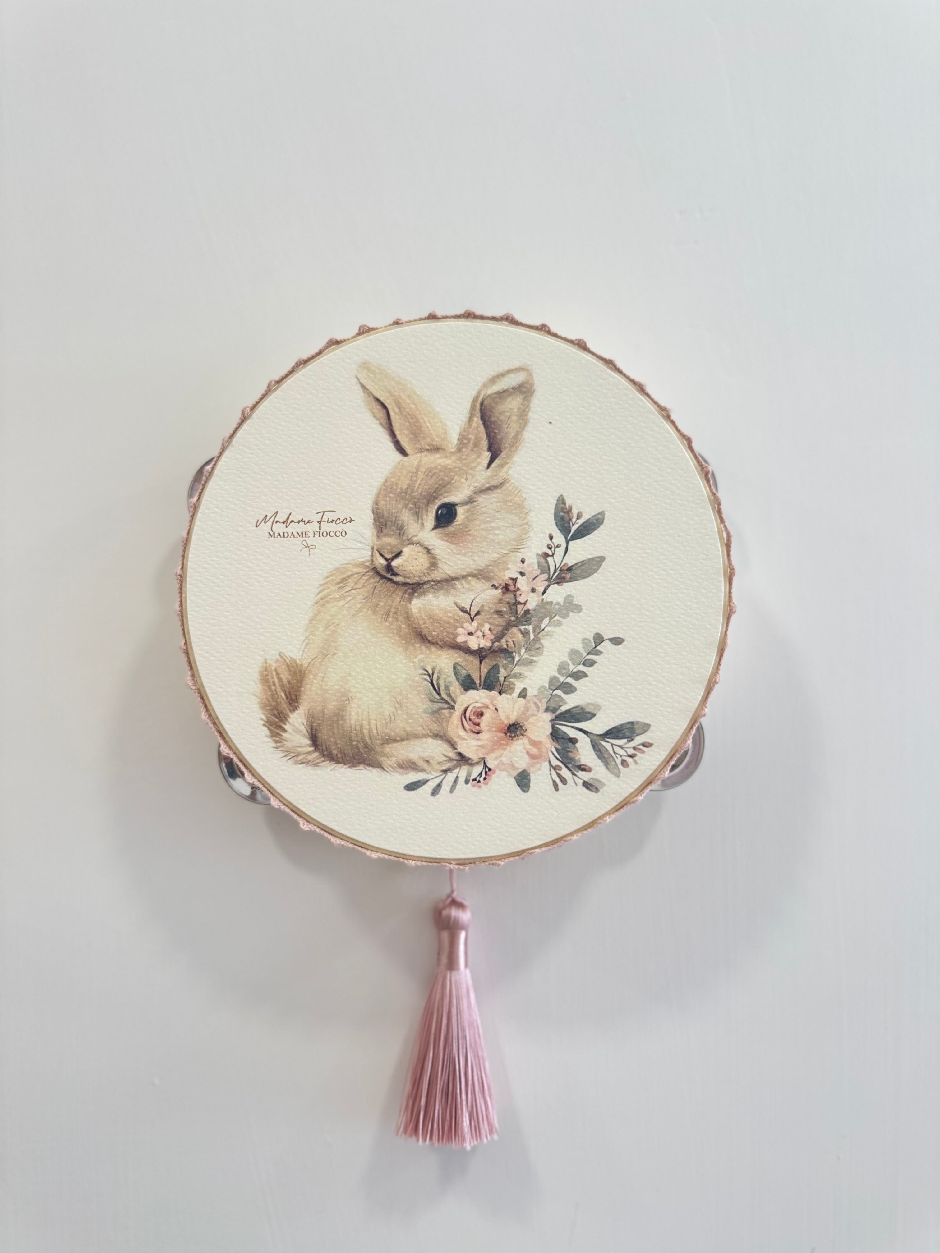 Tamburello in Legno con Stampa di Coniglietto 18 cm - Madame Fioccò