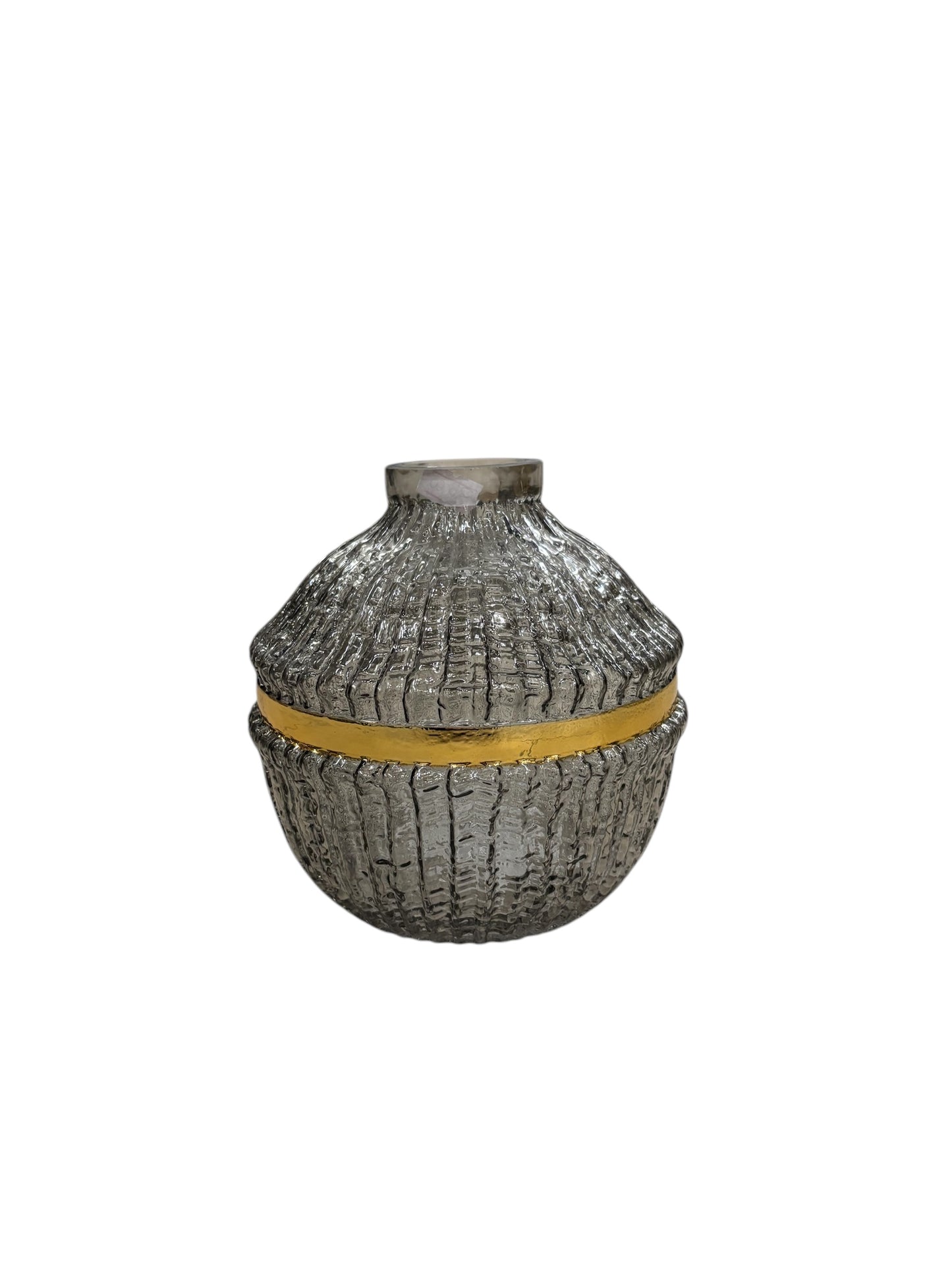 Vaso in Vetro Fumè con Dettaglio in Metallo Oro - Belda