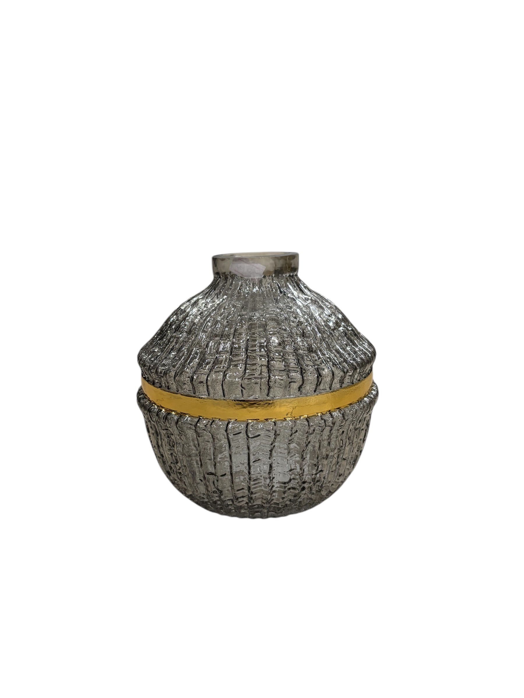 Vaso in Vetro Fumè con Dettaglio in Metallo Oro - Belda
