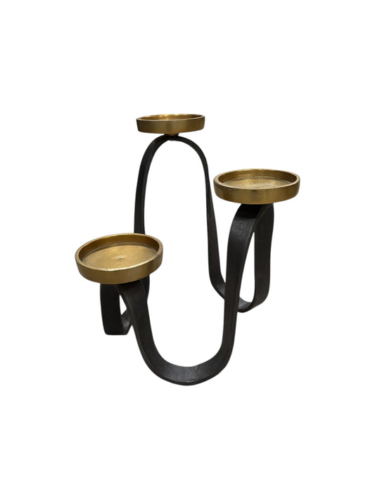 Candelabro in Metallo Nero e Oro - Stile Etnico