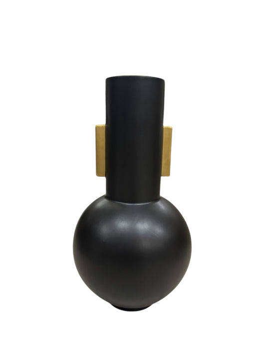Vaso Nero Opaco con Manici Oro - In Art