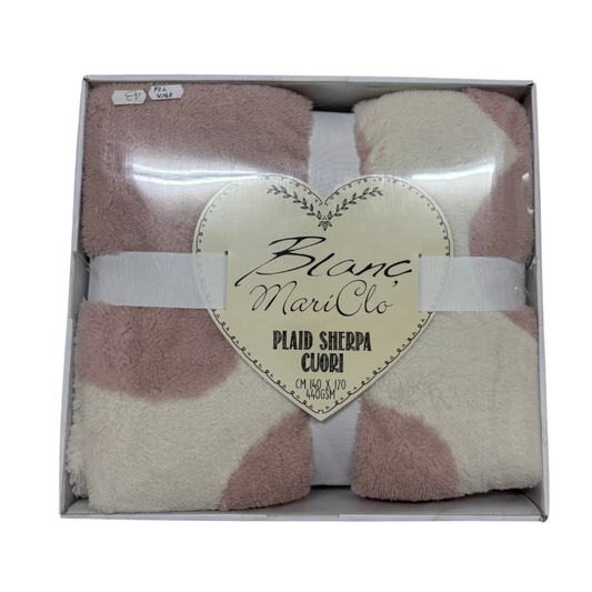 Plaid Panna con Cuori Rosa Antico 140x170 cm - Blanc Mariclò