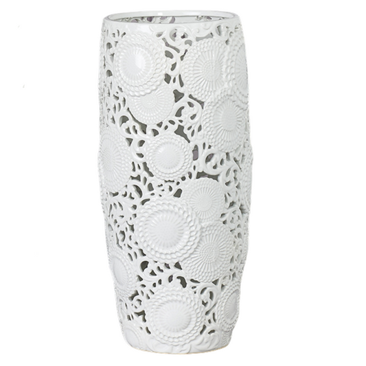 Portaombrelli in Ceramica Bianco con Decori Traforati