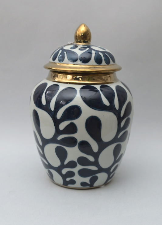 Potiche in Ceramica con Base Bianca e Decoro Blu