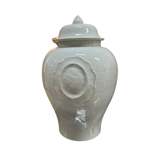 Potiche in Ceramica Lucida Bianca con Applicazione Centrale