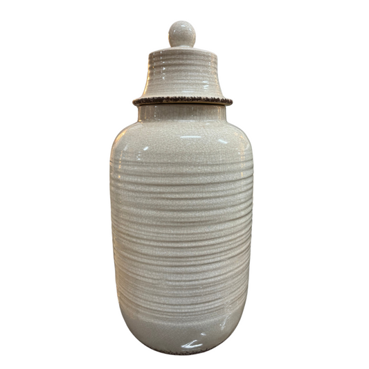 Potiche in Ceramica Beige Lucida con Colorazione Elegante