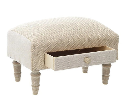 Pouf Poggiapiedi in Tessuto Beige con Cassetto