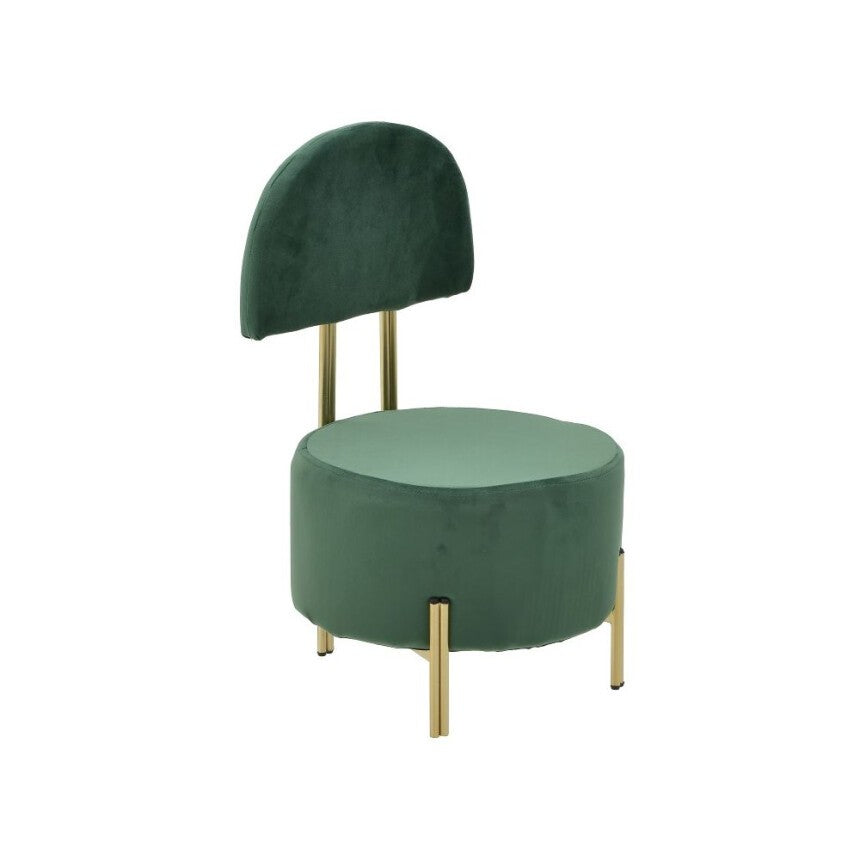 Pouf con Schienale in Velluto Verde con Dettagli in Oro