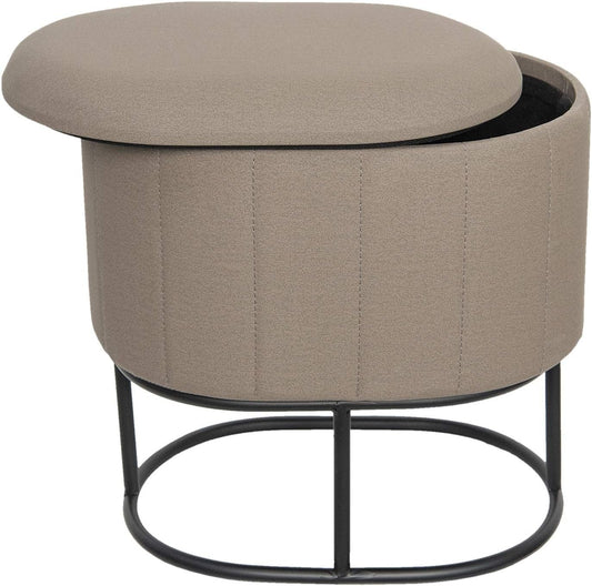 Sgabello e Pouf Contenitore Tortora con Base in Metallo Nera