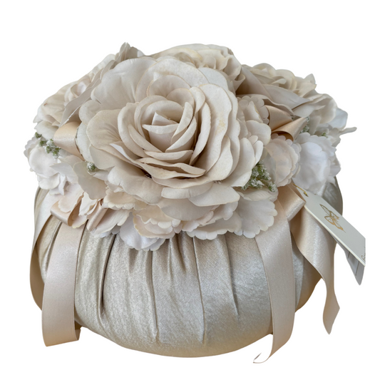 Pouf Fiori di Lena in Tessuto Pregiato con Decorazioni Floreali