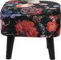 Pouf in Velluto con Fantasia Floreale su Fondo Nero