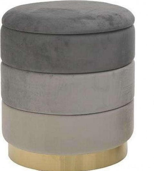 Pouf Porta Oggetti in Velluto Grigio con Base Oro
