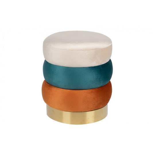 Pouf in Velluto Tricolore con Base in Oro