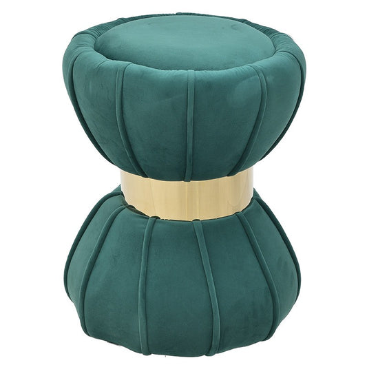 Pouf in Velluto Verde Ottanio con Dettaglio in Oro
