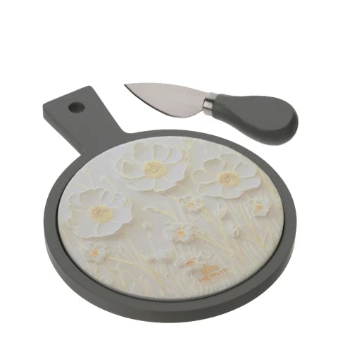 Tagliere in Legno e Ceramica con Decoro Canvas e Coltello 20x15 cm - Hervit