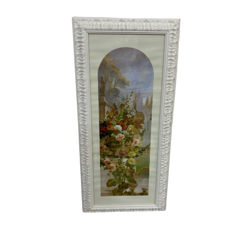Quadro Vintage con Fiori e Cornice Shabby Bianca