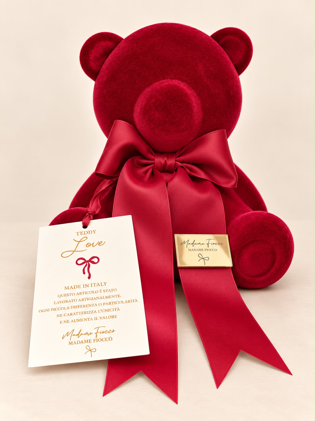 Salvadanaio Orsetto in Velluto Rosso 13 h cm - Madame Fioccò