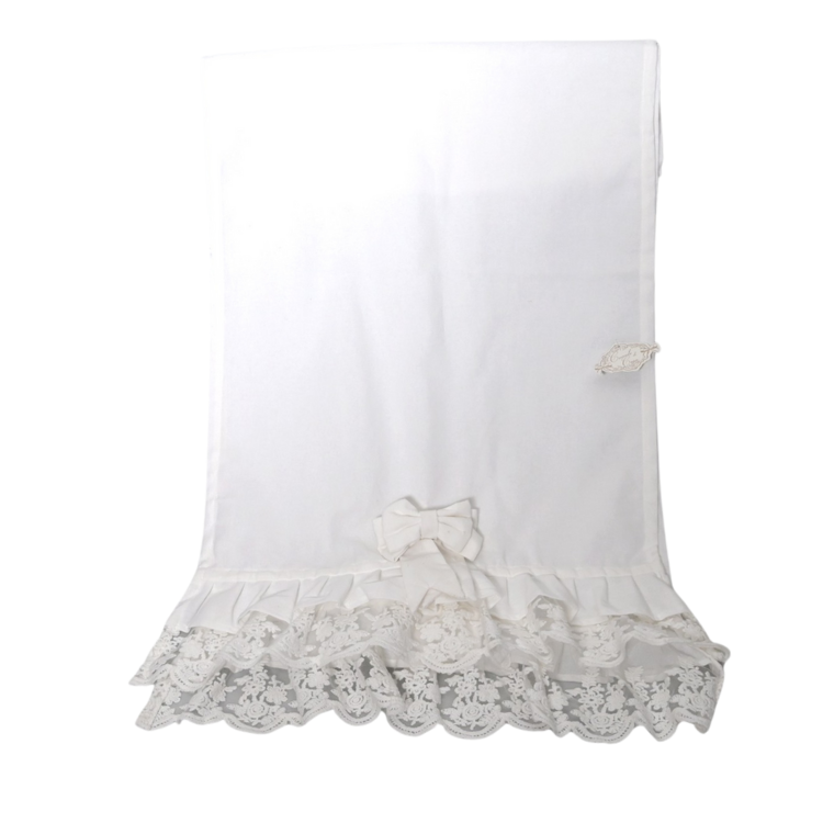 Runner in Cotone Bianco con Gala e Fiocco 45x150 cm - Fiori di Lena