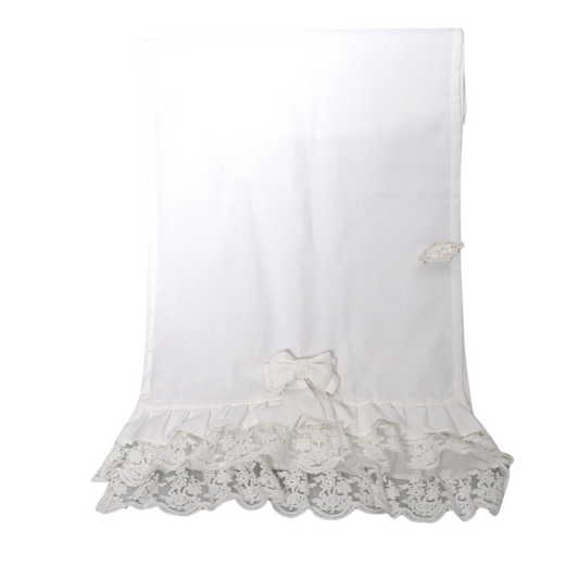 Runner in Cotone Bianco con Gala e Fiocco 45x150 cm - Fiori di Lena