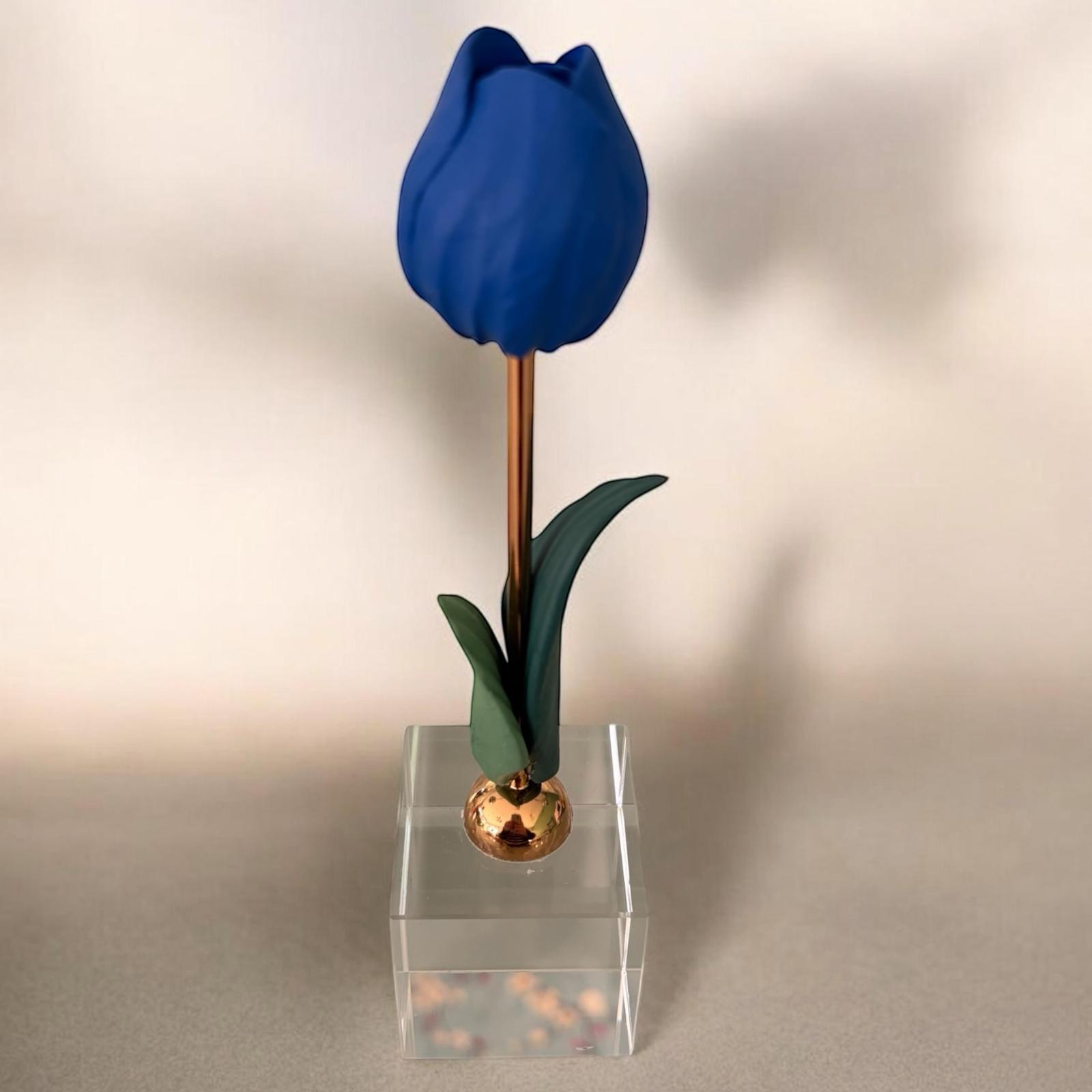 Tulipano Decorativo in Resina su Base in Vetro con Stelo Oro 20 cm - Chiaraela