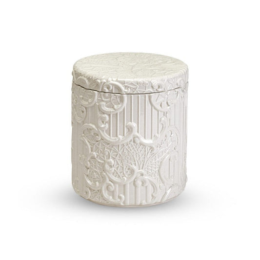 Scatola Tonda con Coperchio in Ceramica Bianca - Linea “Dentelle”