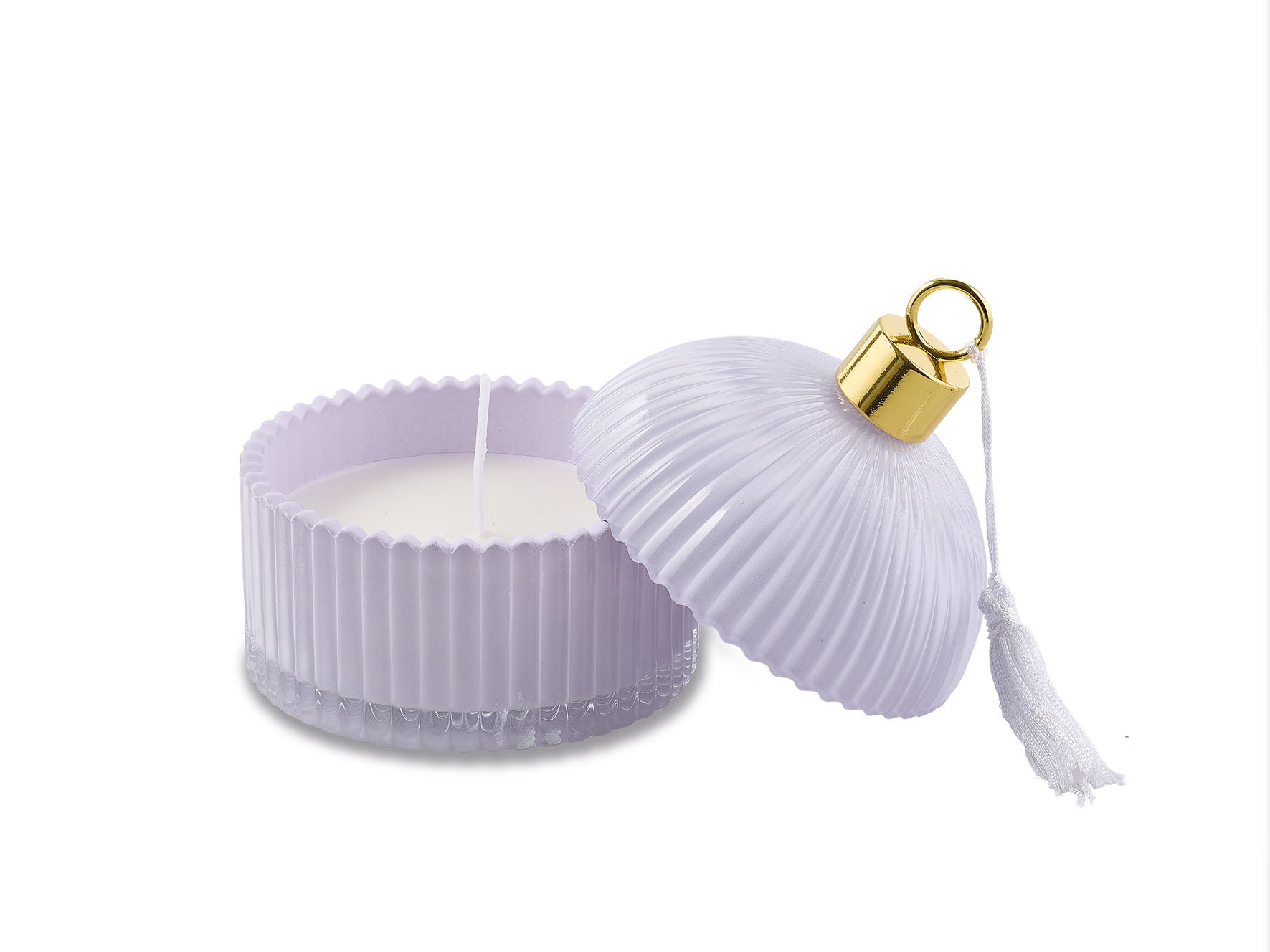 Candela Profumata in Vetro Colorato con Nappa Pendente – Sekò