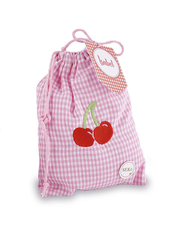 Sacca in Cotone a Quadretti Rosa con Ricamo Ciliegie – Sekò