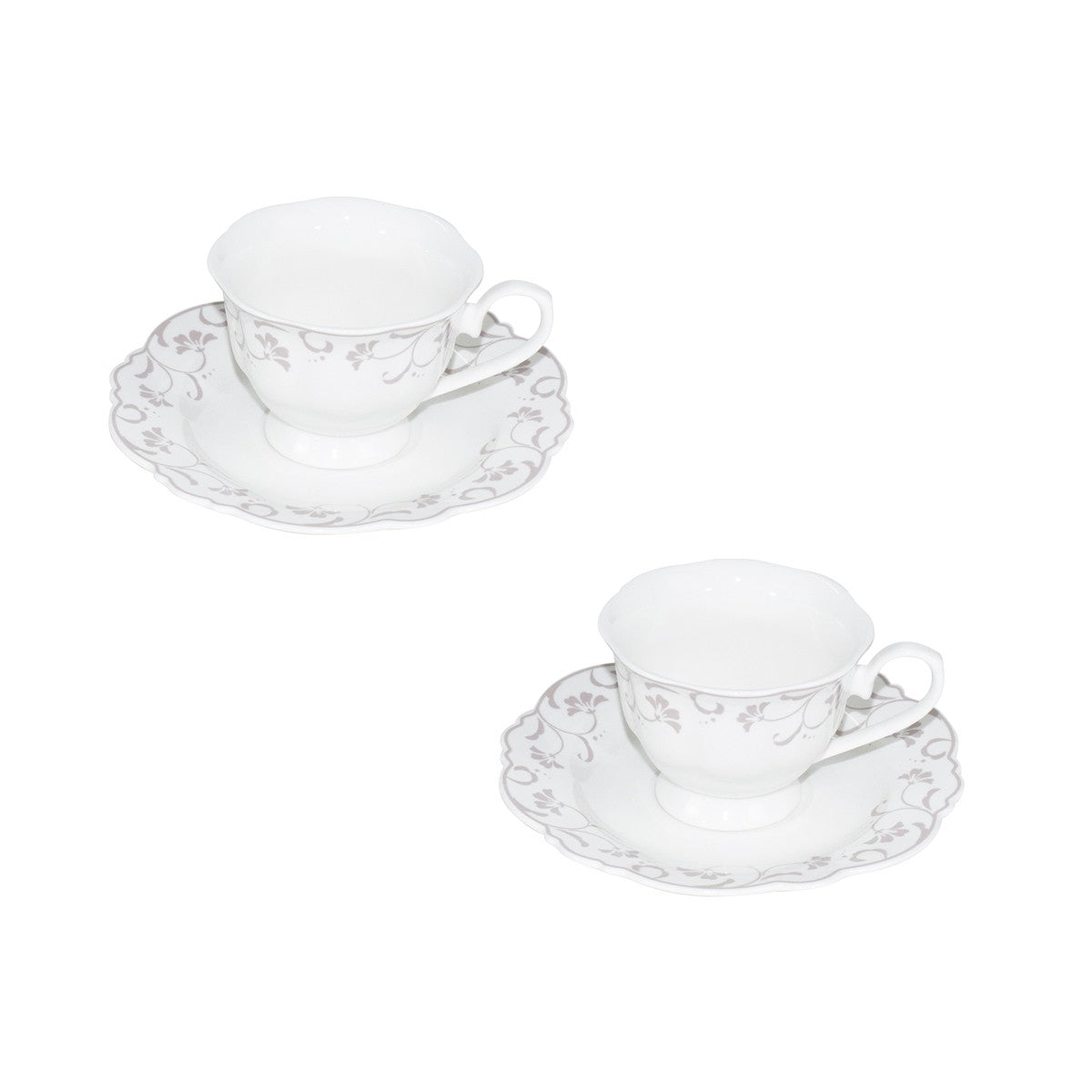 Set di 4 Tazzine con Piattino in Stile Shabby Chic