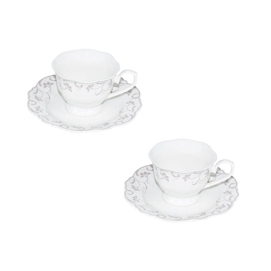 Set di 4 Tazzine con Piattino in Stile Shabby Chic