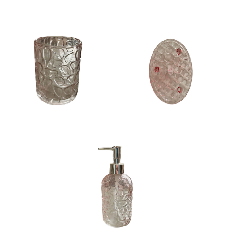 Set da Bagno in Vetro Rosa Tre Pezzi