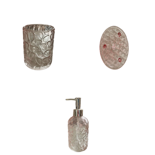 Set da Bagno in Vetro Rosa Tre Pezzi