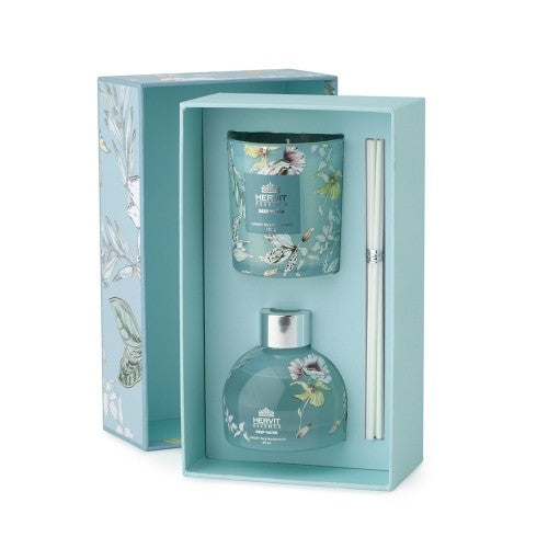 Set profuma ambiente "Blooms" con candela - Blu