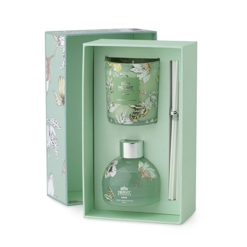 Set profuma ambiente "Blooms" con candela - Verde