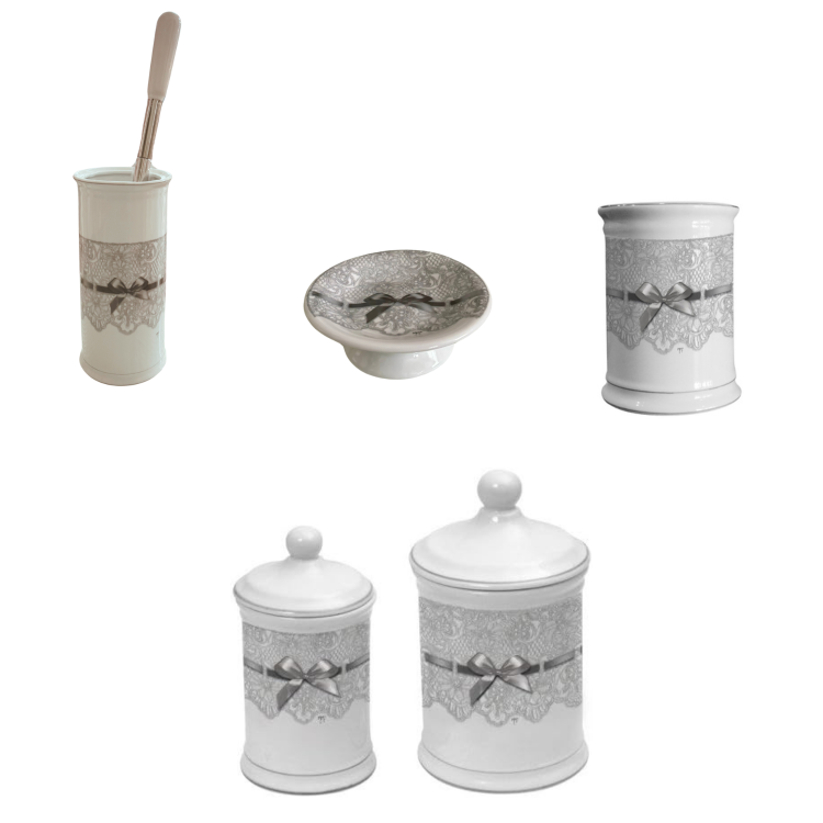 Set da Bagno in Ceramica Bianca Cinque Pezzi